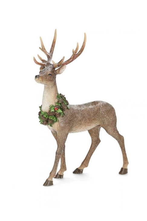 Stående Hjort med Julkrans – 39 cm