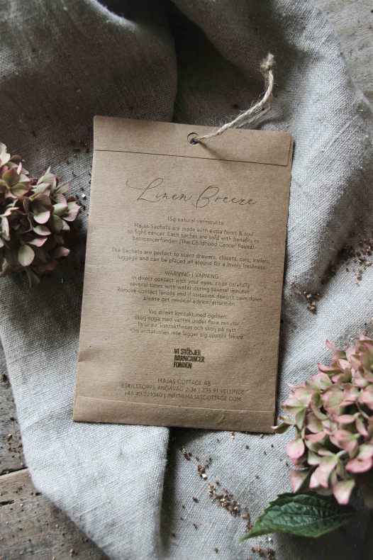 Majas Cottage doftpåse Linen Breeze med hortensiamotiv