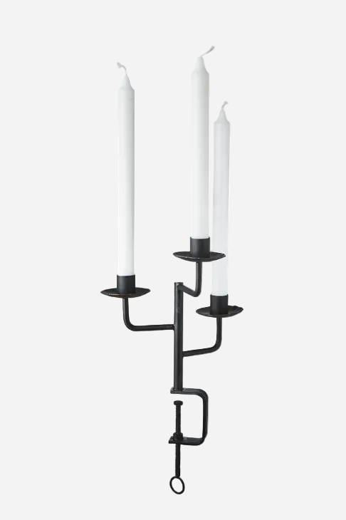 Thor svart ljusstake med bordsklämma och kronljus