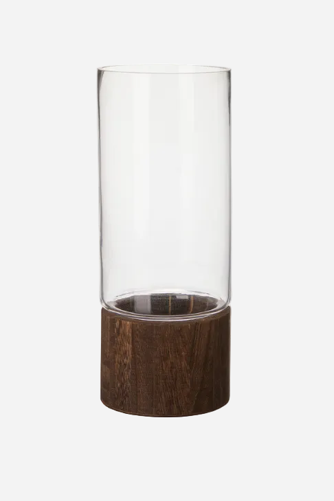 Raya ljuslykta från Wikholm Form med hög glascylinder och mörkbrun fot, 30 cm.