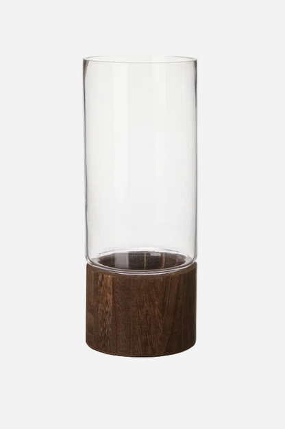 Raya ljuslykta från Wikholm Form med hög glascylinder och mörkbrun fot, 30 cm.