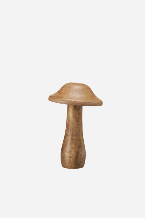 Liten dekorationssvamp Prema i naturfärgat trä, 16 cm hög.