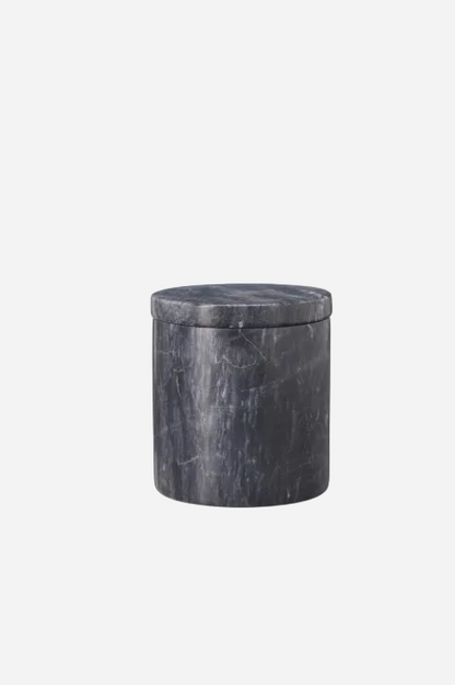Mineral doftljus i mörkgrå marmor med matchande lock, 8 cm högt.