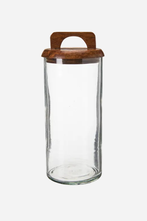 Glasburk Aarini med trälock och handtag i trä, 25 cm hög, från Wikholm Form.