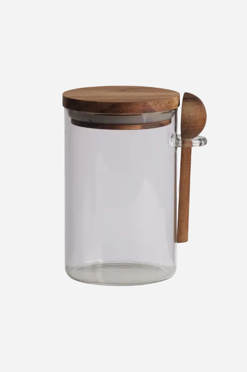 Glasburk med trälock och skopa i akaciaträ, 500 ml