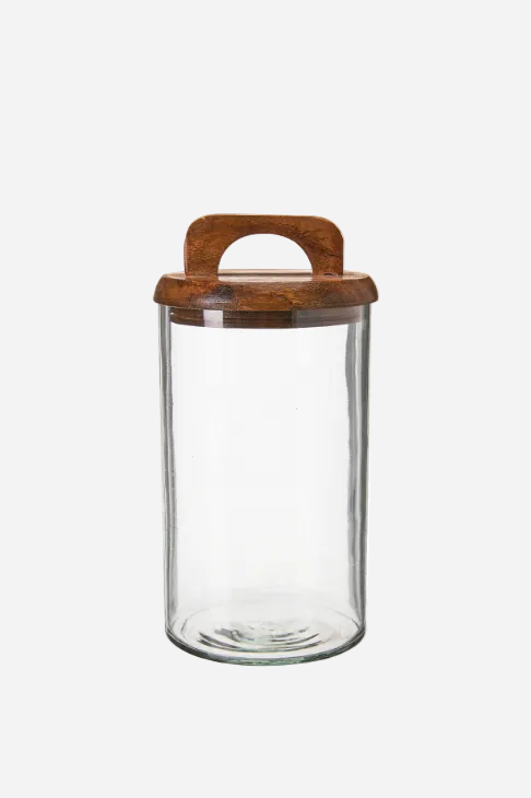 Glasburk Aarini med trälock och handtag i trä, 21 cm hög, från Wikholm Form.