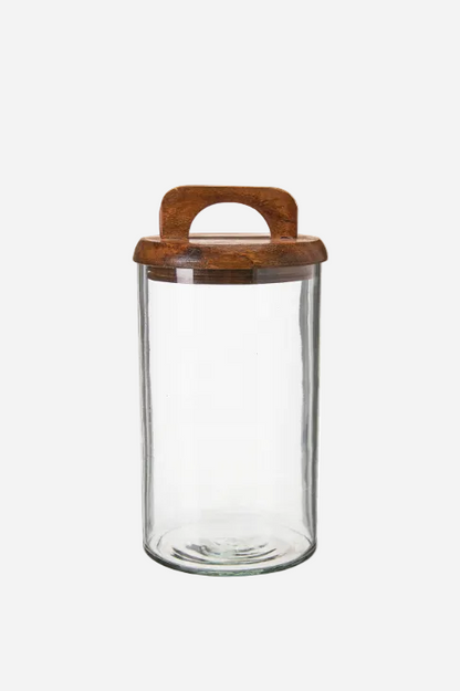 Glasburk Aarini med trälock och handtag i trä, 21 cm hög, från Wikholm Form.