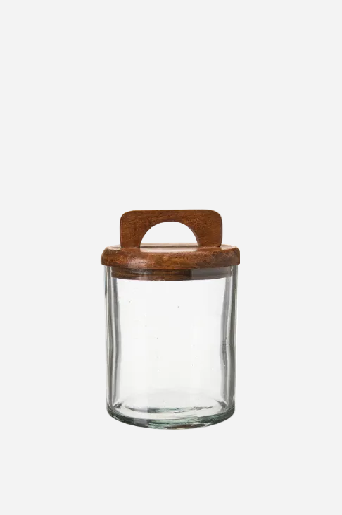 Glasburk Aarini med trälock och handtag i trä, 16 cm hög, från Wikholm Form.