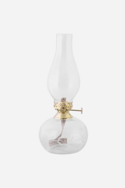 Fotogenlampa Oval Löv i klart glas och mässing från Strömshaga