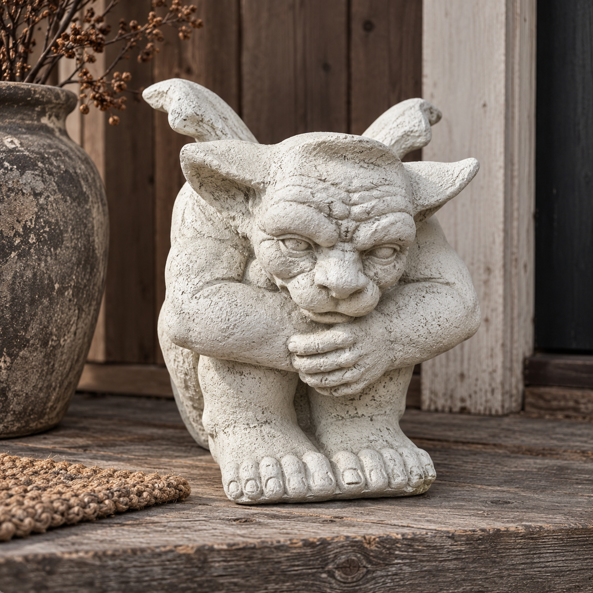 Stor gargoyle i betong – handgjuten trädgårdsfigur från Betongtorpet