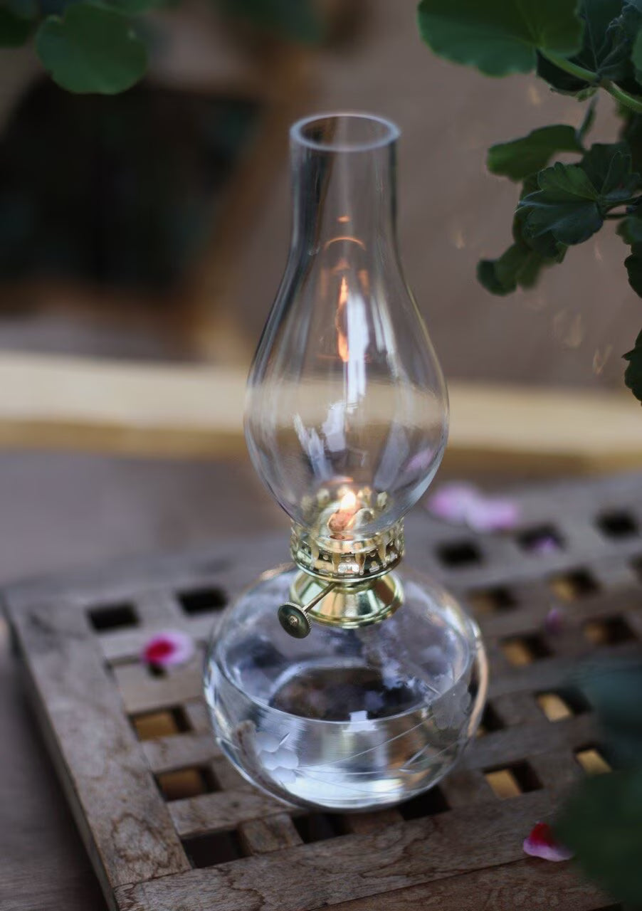 Tänd fotogenlampa Oval Löv i klart glas