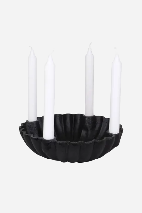 Ljusstake med skål i svart gjutjärn för fyra kronljus