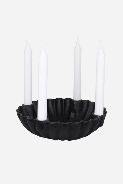 Ljusstake med skål i svart gjutjärn för fyra kronljus